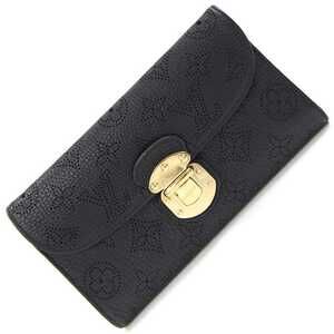 Louis Vuitton Mahina Portefeuille Amelia Tri fold Wallet Noir Black Long LV